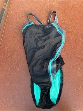Speedo Black Teal Trim One-Piece Swimsuit
